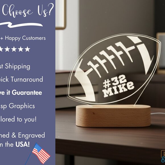 American Football Night Light – Personalized LED Sports Decor Lamp - Picture 4 of 8